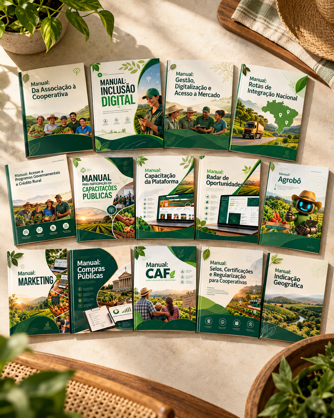 Capas dos 14 manuais para fortalecer cooperativas